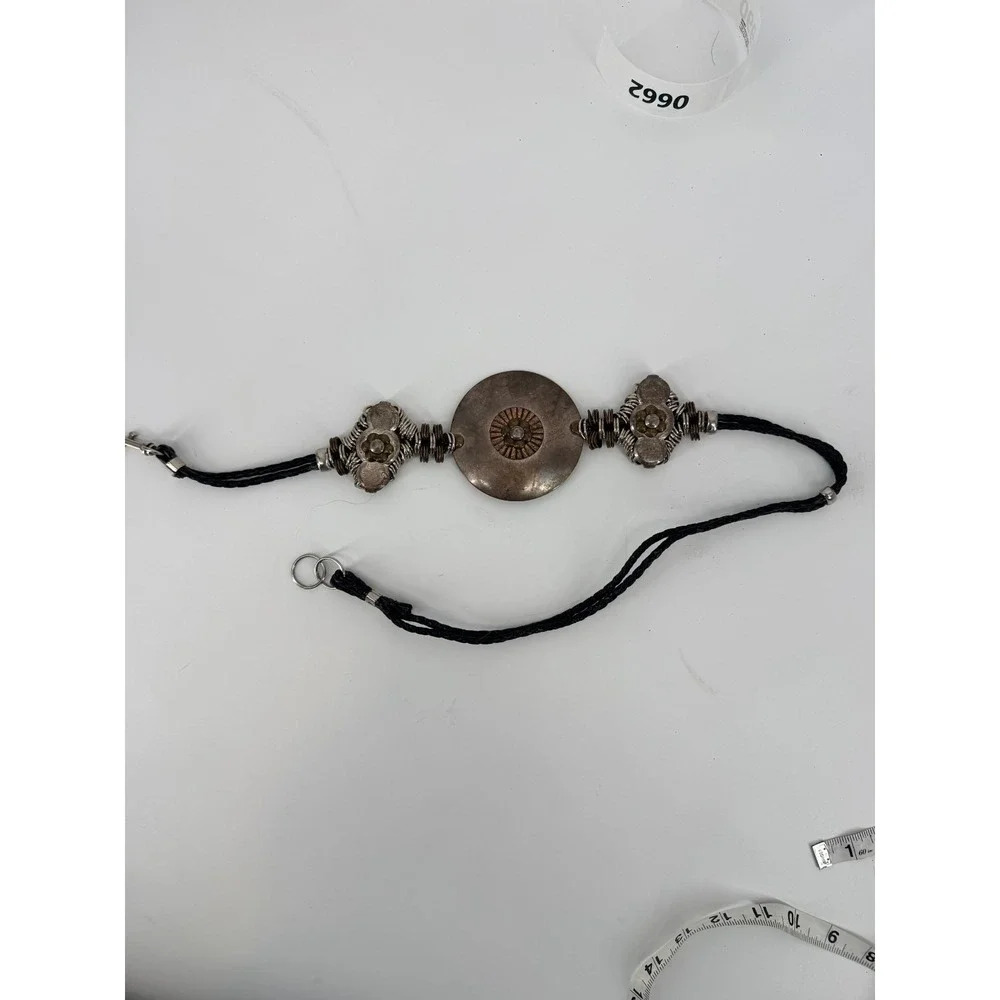 Vintage Boho Waist Belt Ornate Silver Tone Discs Black Cord Adjustable 90s Y2K